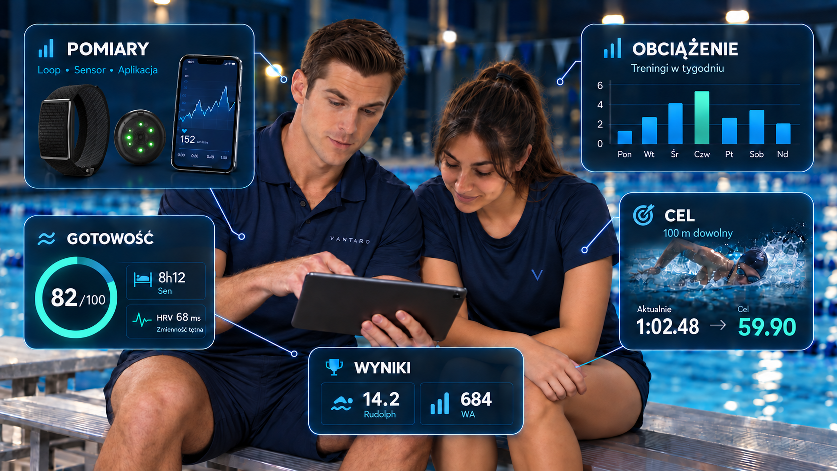 Swimming platform illustration. Technology sees numbers.  The coach sees the person.
