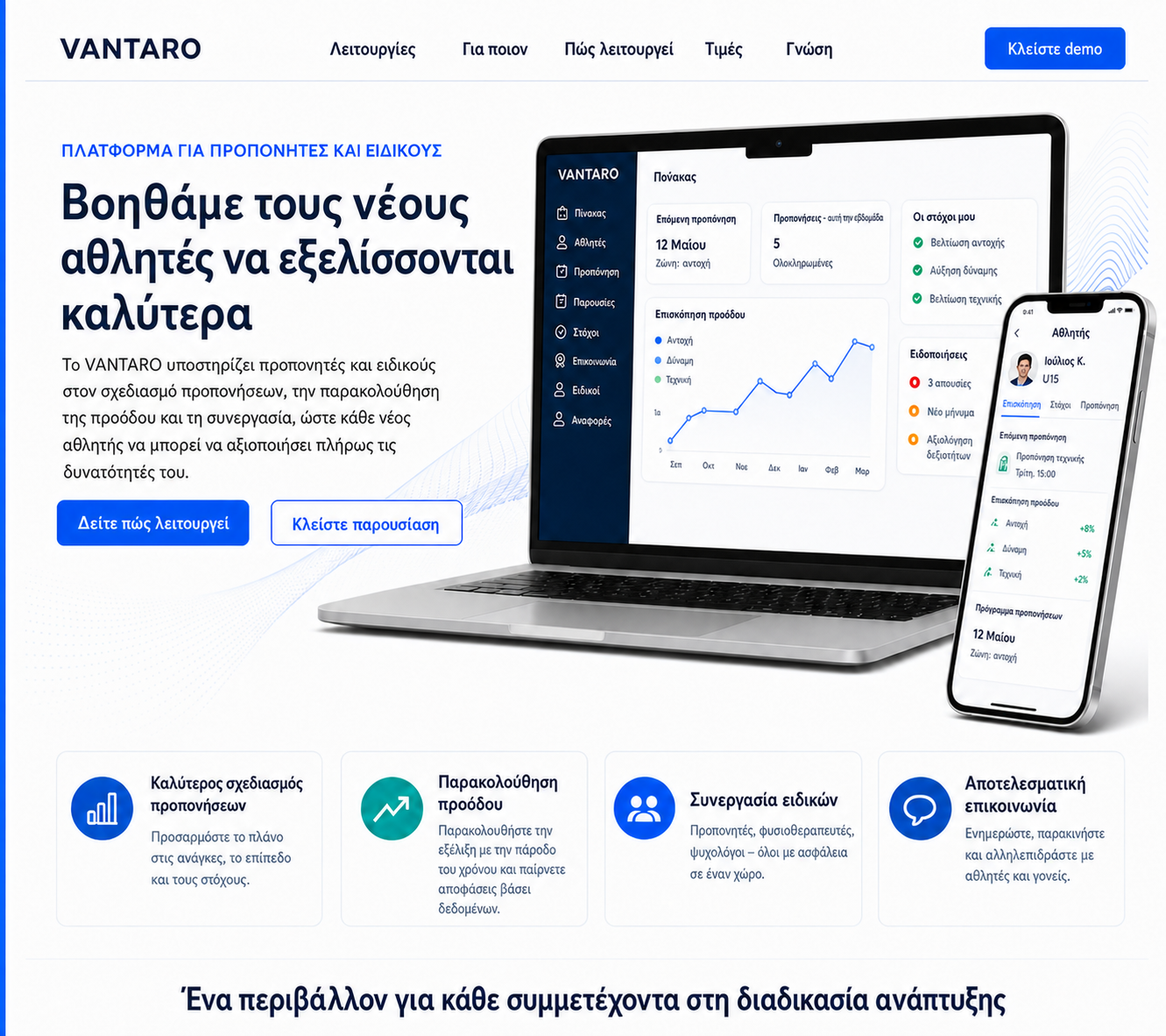 Η εφαρμογή VANTARO σε υπολογιστή και τηλέφωνο