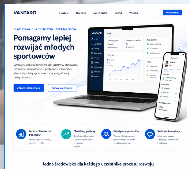 Widok aplikacji VANTARO na komputerze i telefonie
